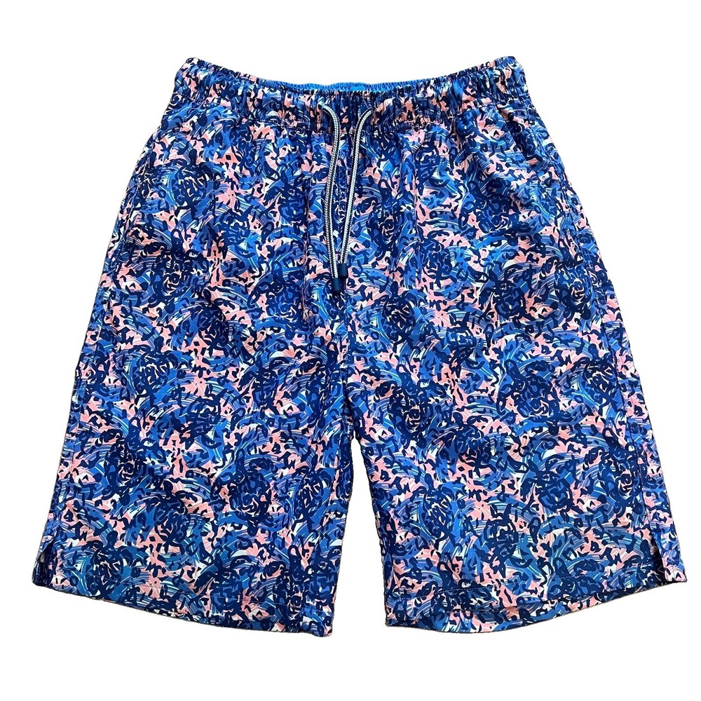 Peter Millar Swim Trunks Shorts Seaside Turtle Tide Print Blue Small 8"‎